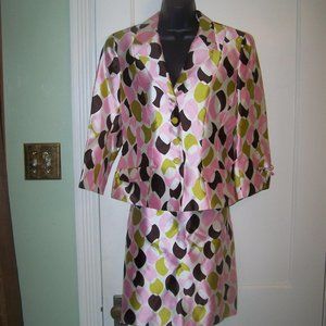 Vintage Noviello Bloom Skirt Suit Silk 8 Pink